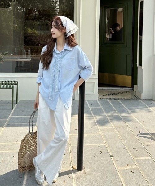 LADY LIKE（レディライク）の「【春夏新作】レースストール付ゆったりシャツ（シャツ/ブラウス・レディース・ピンク/ブルー/ホワイト・M）」の13枚目の写真