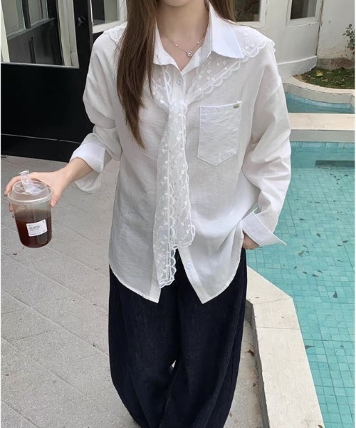 LADY LIKE（レディライク）の「【春夏新作】レースストール付ゆったりシャツ（シャツ/ブラウス・レディース・ピンク/ブルー/ホワイト・M）」の12枚目の写真