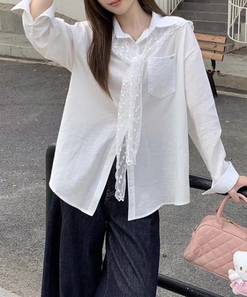 LADY LIKE（レディライク）の「【春夏新作】レースストール付ゆったりシャツ（シャツ/ブラウス・レディース・ピンク/ブルー/ホワイト・M）」の11枚目の写真