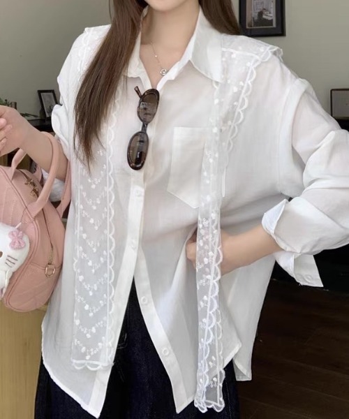 LADY LIKE（レディライク）の「【春夏新作】レースストール付ゆったりシャツ（シャツ/ブラウス・レディース・ピンク/ブルー/ホワイト・M）」の10枚目の写真