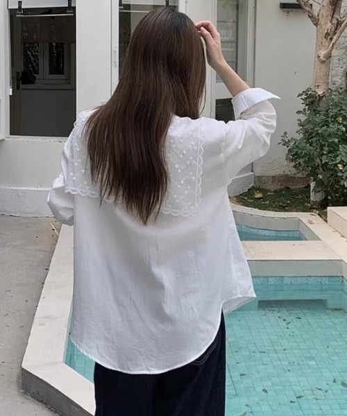 LADY LIKE（レディライク）の「【春夏新作】レースストール付ゆったりシャツ（シャツ/ブラウス・レディース・ピンク/ブルー/ホワイト・M）」の9枚目の写真