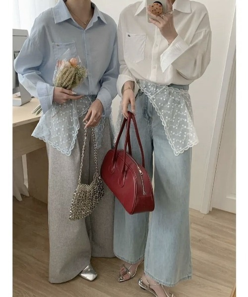 LADY LIKE（レディライク）の「【春夏新作】レースストール付ゆったりシャツ（シャツ/ブラウス・レディース・ピンク/ブルー/ホワイト・M）」の4枚目の写真