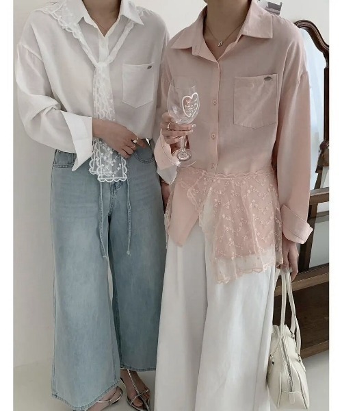 LADY LIKE（レディライク）の「【春夏新作】レースストール付ゆったりシャツ（シャツ/ブラウス・レディース・ピンク/ブルー/ホワイト・M）」の5枚目の写真