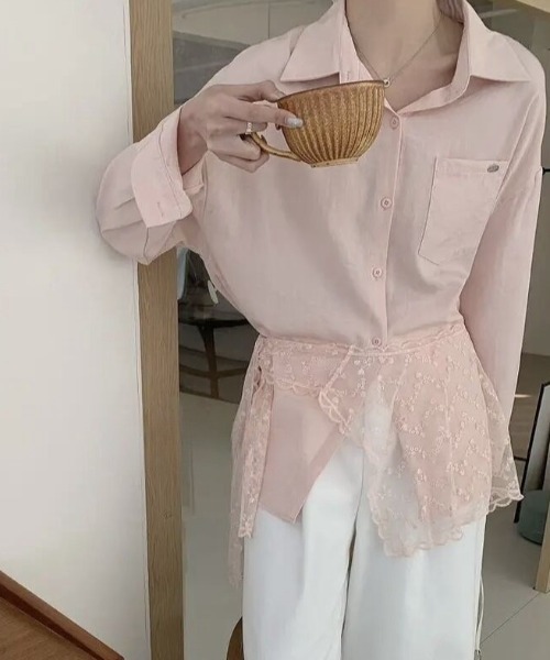 LADY LIKE（レディライク）の「【春夏新作】レースストール付ゆったりシャツ（シャツ/ブラウス・レディース・ピンク/ブルー/ホワイト・M）」の6枚目の写真