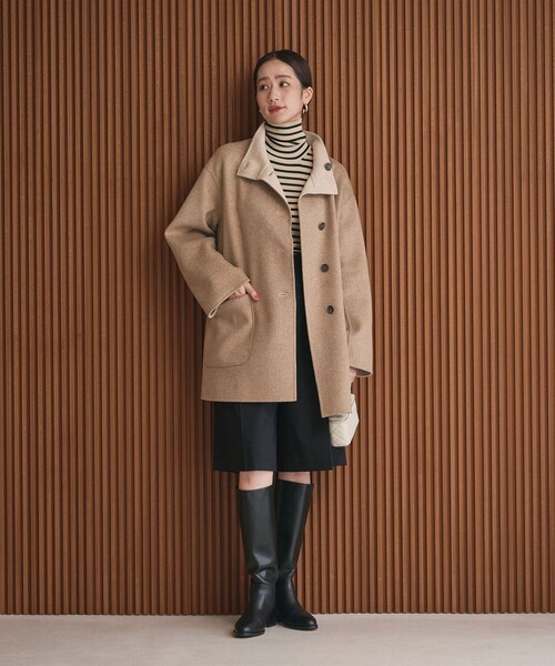 UNITED ARROWS（ユナイテッドアローズ）の「バイカラー リバー Aライン コート（その他アウター・レディース・モカ/ネイビー・36/38）」の4枚目の写真