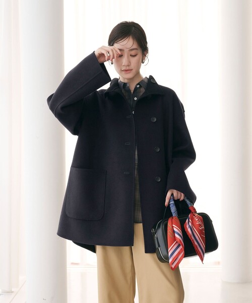 UNITED ARROWS（ユナイテッドアローズ）の「バイカラー リバー Aライン コート（その他アウター・レディース・モカ/ネイビー・36/38）」の9枚目の写真