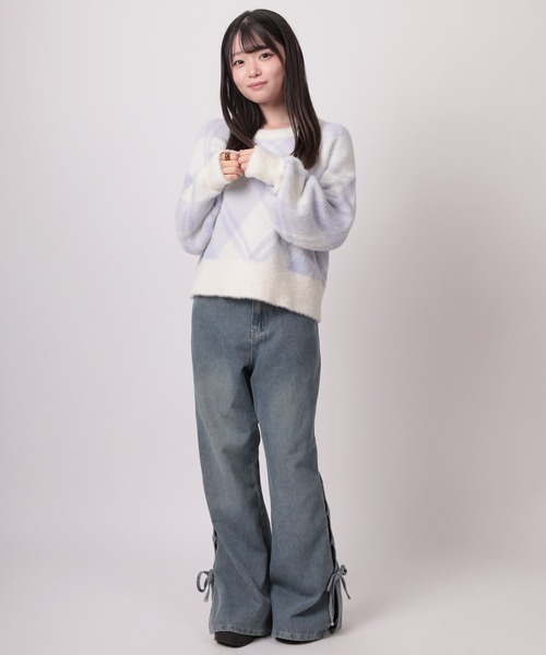 SlashDate(スラッシュデイト)の「【96】ヴィンテージライク リボン フレア デニムパンツ(デニムパンツ・レディース・ブラック/ブルー/ネイビー・M/L)」の15枚目の写真