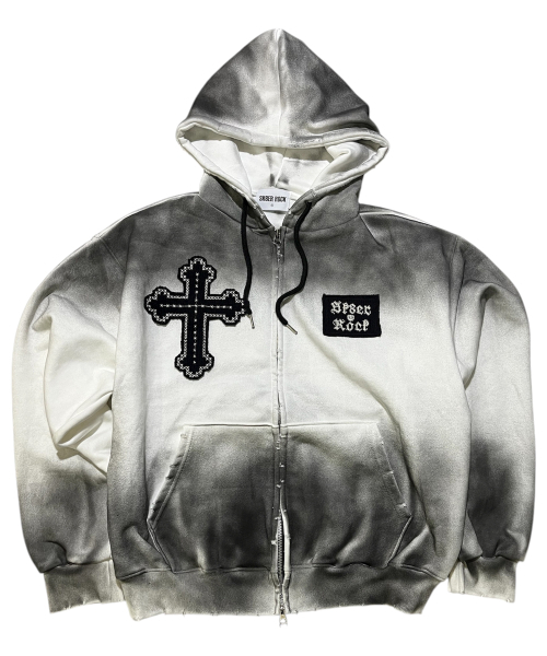 Cross‑Stitch Grunge Hood Zip‑Up — худи‑байка в стиле гранж с крестиковой строчкой (off white)