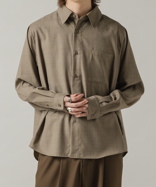 CASPER JOHN（キャスパージョン）の「Wool mix basic shirts/ウールミックスベーシックシャツ（シャツ/ブラウス・メンズ・ベージュ/ブラック/グリーン/グレイッシュブルー/グレー・LARGE/MEDIUM/SMALL/X-SMALL）」の3枚目の写真