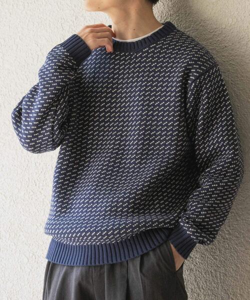 ITEMS URBANRESEARCH（アイテムズ アーバンリサーチ）の「マシンウォッシャブル バーズアイ クルーニット（ニット/セーター・メンズ・ネイビー/ホワイト/バーガンディー/ブラック・MEDIUM/LARGE）」の3枚目の写真