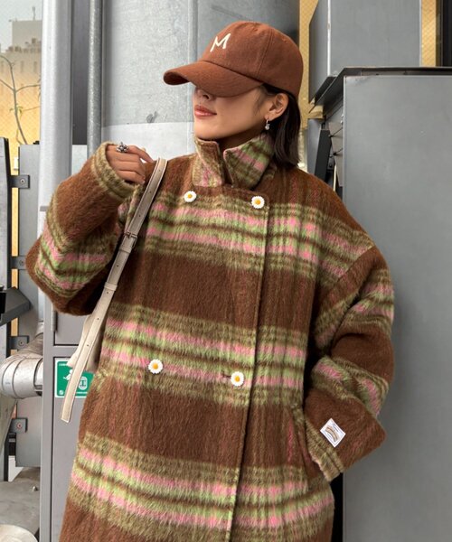 HELLO.SANFRANCISCO（ハローサンフランシスコ）の「★【HELLO.SANFRANCISCO/ハローサンフランシスコ】チェックシャギーオーバーコート（その他アウター・レディース・ブラウン/ホワイト・ONE SIZE）」の2枚目の写真