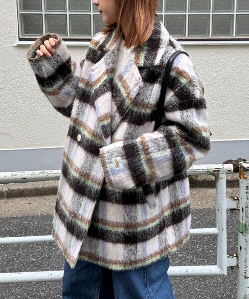 HELLO.SANFRANCISCO（ハローサンフランシスコ）の「★【HELLO.SANFRANCISCO/ハローサンフランシスコ】チェックシャギーオーバーコート（その他アウター・レディース・ブラウン/ホワイト・ONE SIZE）」の21枚目の写真