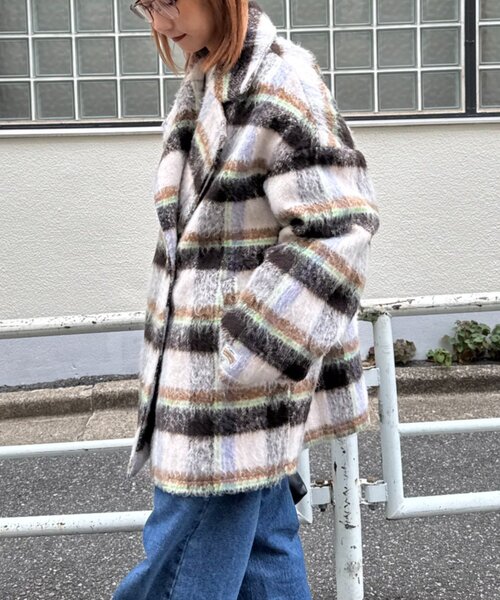 HELLO.SANFRANCISCO（ハローサンフランシスコ）の「★【HELLO.SANFRANCISCO/ハローサンフランシスコ】チェックシャギーオーバーコート（その他アウター・レディース・ブラウン/ホワイト・ONE SIZE）」の22枚目の写真