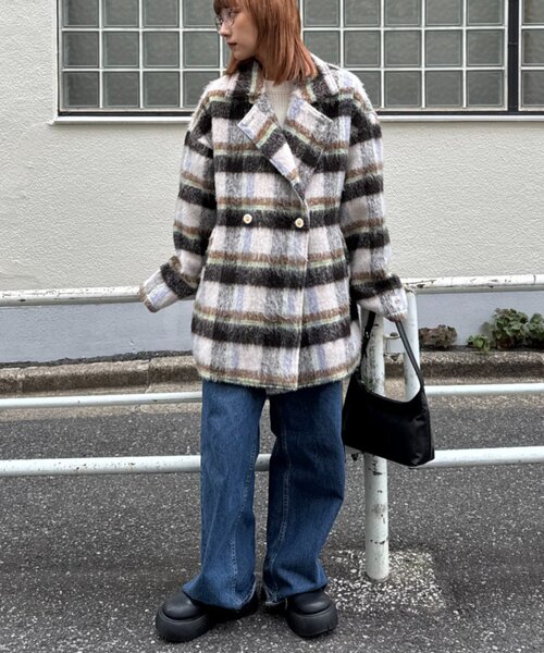 HELLO.SANFRANCISCO（ハローサンフランシスコ）の「★【HELLO.SANFRANCISCO/ハローサンフランシスコ】チェックシャギーオーバーコート（その他アウター・レディース・ブラウン/ホワイト・ONE SIZE）」の12枚目の写真