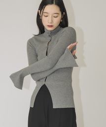 フロントボタンハイネックトップス