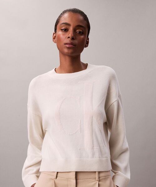 Calvin Klein（カルバン・クライン）の「ニット - ロングスリーブスムースコットンセーター（ニット/セーター・レディース・ブラック/アイボリー・M/S/XS）」の2枚目の写真