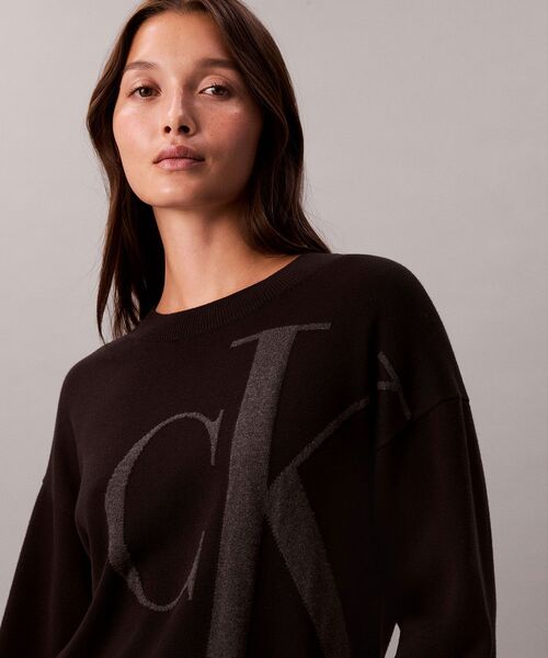 Calvin Klein（カルバン・クライン）の「ニット - ロングスリーブスムースコットンセーター（ニット/セーター・レディース・ブラック/アイボリー・M/S/XS）」の3枚目の写真