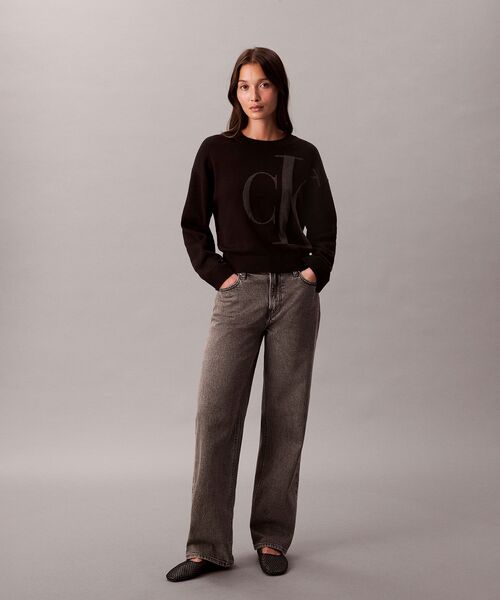 Calvin Klein（カルバン・クライン）の「ニット - ロングスリーブスムースコットンセーター（ニット/セーター・レディース・ブラック/アイボリー・M/S/XS）」の6枚目の写真