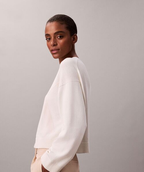 Calvin Klein（カルバン・クライン）の「ニット - ロングスリーブスムースコットンセーター（ニット/セーター・レディース・ブラック/アイボリー・M/S/XS）」の9枚目の写真