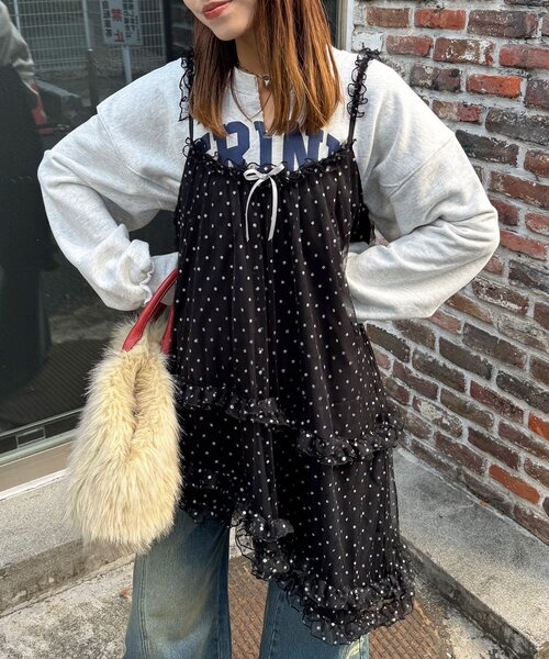 CIAOPANIC（チャオパニック）の「ラメドットチュールチュニックキャミワンピース（チュニック・レディース・ブラック/アイボリー/グレー・ONE SIZE）」の3枚目の写真