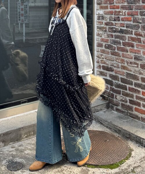 ラメドットチュールチュニックキャミワンピース（チュニック