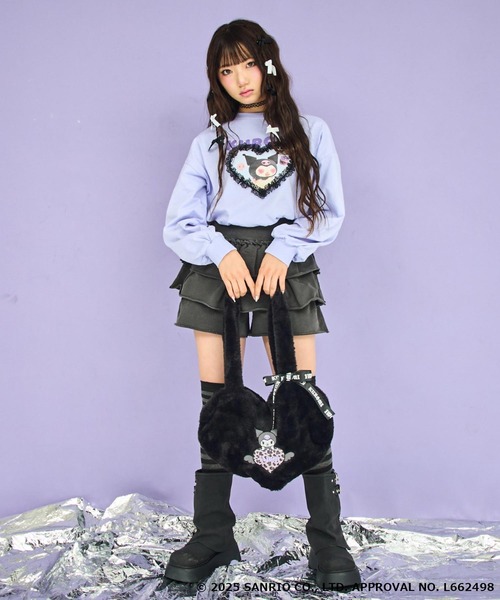 ANAP GｉRL（アナップガール）の「ANAPGIRL×【マイメロディ、クロミ】リボン付ハートファーバッグ（ショルダーバッグ・キッズ・ブラック/ライトピンク・F）」の9枚目の写真