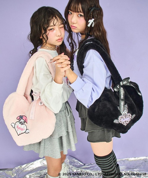 ANAP GｉRL（アナップガール）の「ANAPGIRL×【マイメロディ、クロミ】リボン付ハートファーバッグ（ショルダーバッグ・キッズ・ブラック/ライトピンク・F）」の5枚目の写真