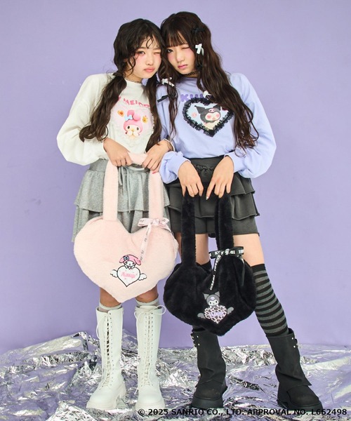 ANAP GｉRL（アナップガール）の「ANAPGIRL×【マイメロディ、クロミ】リボン付ハートファーバッグ（ショルダーバッグ・キッズ・ブラック/ライトピンク・F）」の6枚目の写真