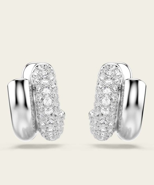 SWAROVSKI（スワロフスキー）の「【公式】【スワロフスキー】Dextera フープピアス, ラウンドカット, ミニ, ホワイト, ロジウム・プレーティング（バングル/リストバンド・レディース・ホワイト・ONE SIZE）」の3枚目の写真
