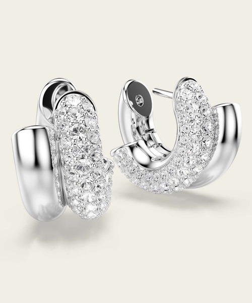 SWAROVSKI（スワロフスキー）の「【公式】【スワロフスキー】Dextera フープピアス, ラウンドカット, ミニ, ホワイト, ロジウム・プレーティング（バングル/リストバンド・レディース・ホワイト・ONE SIZE）」の4枚目の写真