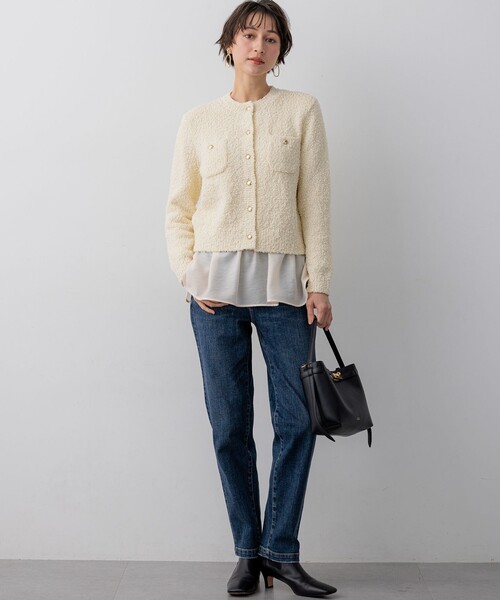 23区 L(ニジュウサンクオオキイサイズ)の「ファンシーツィーディー ポケットデザイン カーディガン(カーディガン/ボレロ・レディース・アイボリー系/スカイブルー系・46/44)」の14枚目の写真