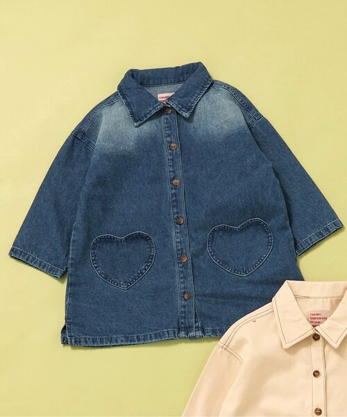 BREEZE(ブリーズ)の「ハートポケットシャツワンピース(ワンピース・キッズ・ベージュ/ブルー・80/90/100/110/120/130/140)」の1枚目の写真