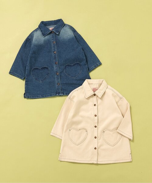 BREEZE(ブリーズ)の「ハートポケットシャツワンピース(ワンピース・キッズ・ベージュ/ブルー・80/90/100/110/120/130/140)」の3枚目の写真