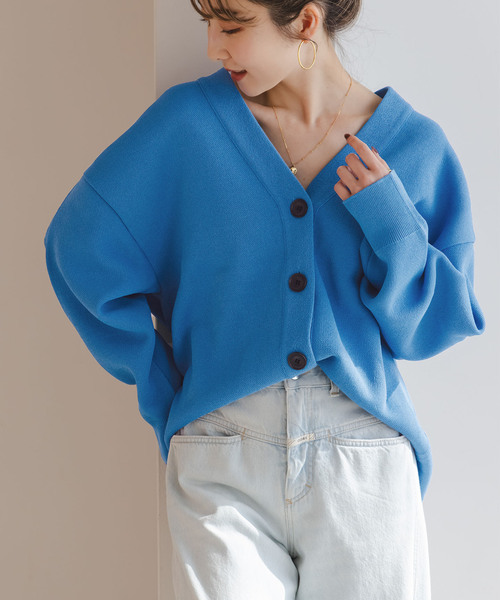 Noble（ノーブル）の「ファインハニカムVネックカーディガン（カーディガン/ボレロ・レディース・ブルー系その他/アイボリー/チャコールグレー・FREE）」の3枚目の写真