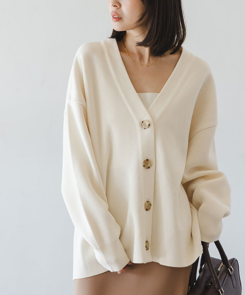 Noble（ノーブル）の「ファインハニカムVネックカーディガン（カーディガン/ボレロ・レディース・ブルー系その他/アイボリー/チャコールグレー・FREE）」の2枚目の写真