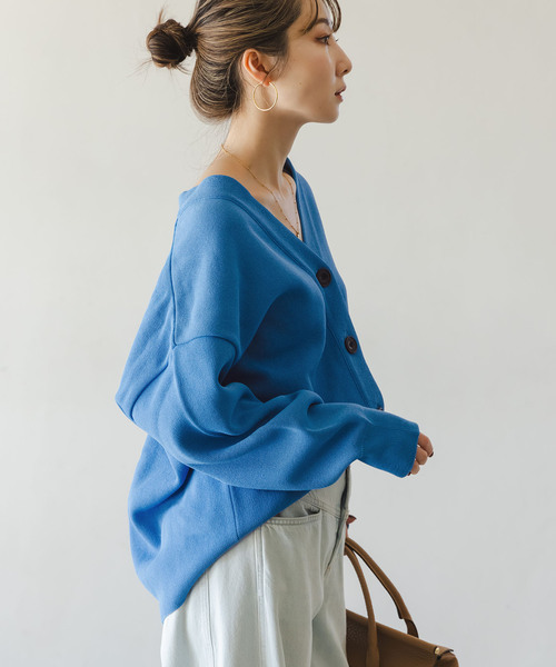 Noble（ノーブル）の「ファインハニカムVネックカーディガン（カーディガン/ボレロ・レディース・ブルー系その他/アイボリー/チャコールグレー・FREE）」の10枚目の写真