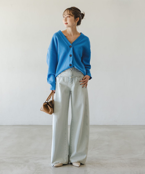 Noble（ノーブル）の「ファインハニカムVネックカーディガン（カーディガン/ボレロ・レディース・ブルー系その他/アイボリー/チャコールグレー・FREE）」の8枚目の写真