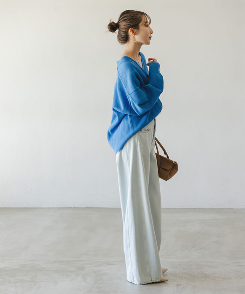 Noble（ノーブル）の「ファインハニカムVネックカーディガン（カーディガン/ボレロ・レディース・ブルー系その他/アイボリー/チャコールグレー・FREE）」の7枚目の写真