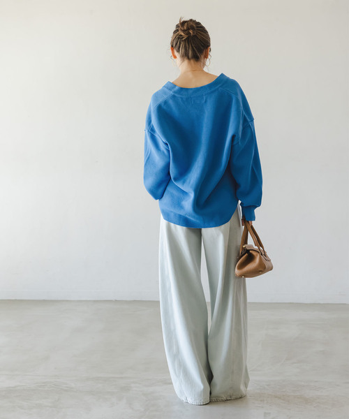 Noble（ノーブル）の「ファインハニカムVネックカーディガン（カーディガン/ボレロ・レディース・ブルー系その他/アイボリー/チャコールグレー・FREE）」の6枚目の写真