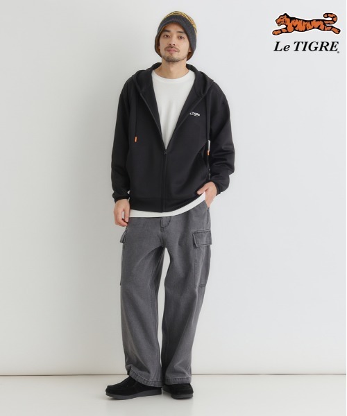 Right-on（ライトオン）の「Le TIGRE(ルティグレ)【メンズ】ダンボールロゴフルジップパーカー（パーカー・メンズ・ブラック/キナリ/ダークグレー・S/L/XL/M）」の12枚目の写真