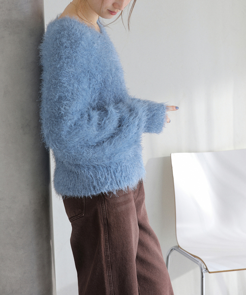 La TOTALITE(ラトータリテ)の「《追加》【洗える】2WAYフェザーニット(ニット/セーター・レディース・ベージュ/サックスブルー・FREE)」の14枚目の写真