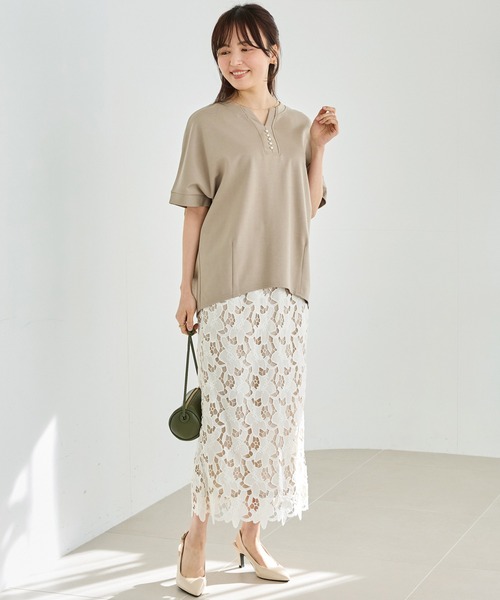 LAVEANGE(ラビアンジェ)の「【好機能シリーズ】接触冷感・吸水速乾|スキッパーパールプルオーバー(Tシャツ/カットソー・レディース・ベージュ/ネイビー/ブラック・4L/3L/LL/M/5L)」の15枚目の写真