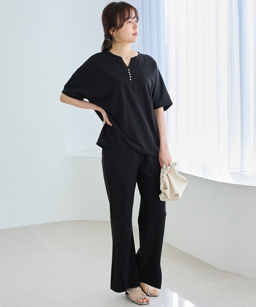 LAVEANGE(ラビアンジェ)の「【好機能シリーズ】接触冷感・吸水速乾|スキッパーパールプルオーバー(Tシャツ/カットソー・レディース・ベージュ/ネイビー/ブラック・4L/3L/LL/M/5L)」の21枚目の写真