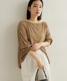Omekashi | ボーダーオフショルロングTシャツ(Tシャツ/カットソー)