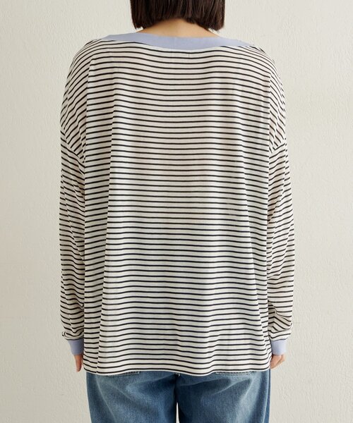 Omekashi(オメカシ)の「ボーダーオフショルロングTシャツ(Tシャツ/カットソー・レディース・オフホワイト/ブラック/ベージュ・FREE)」の6枚目の写真