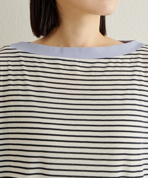 Omekashi(オメカシ)の「ボーダーオフショルロングTシャツ(Tシャツ/カットソー・レディース・オフホワイト/ブラック/ベージュ・FREE)」の7枚目の写真