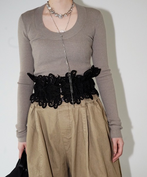 chuclla（チュクラ）の「Uネックリブニットトップス chw26s041（ニット/セーター・レディース・ブラック/ホワイト/グレー・FREE）」の14枚目の写真