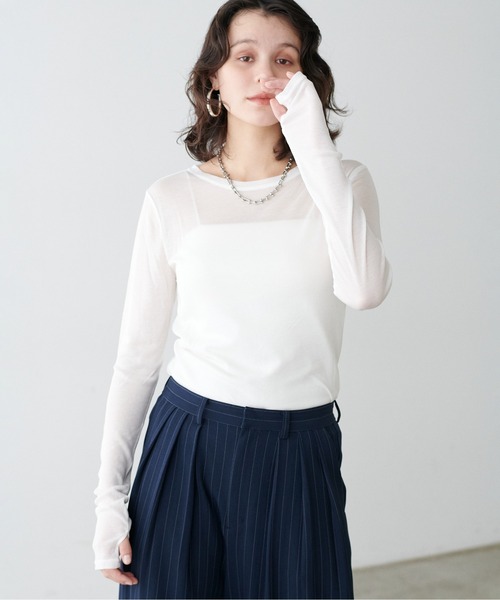 LARUTA（ラルータ）の「【LARUTA】シアバター加工シアークルーネックプルオーバー（Tシャツ/カットソー・レディース・オフホワイト/サックスブルー/ブラック/イエロー/ライトグレー・FREE）」の9枚目の写真