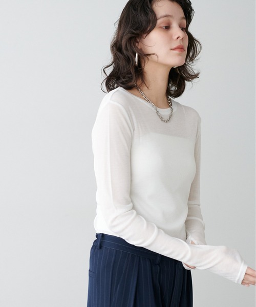 LARUTA（ラルータ）の「【LARUTA】シアバター加工シアークルーネックプルオーバー（Tシャツ/カットソー・レディース・オフホワイト/サックスブルー/ブラック/イエロー/ライトグレー・FREE）」の6枚目の写真