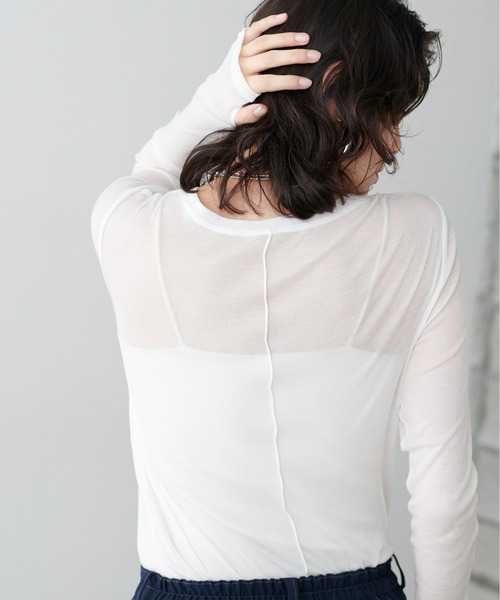 LARUTA（ラルータ）の「【LARUTA】シアバター加工シアークルーネックプルオーバー（Tシャツ/カットソー・レディース・オフホワイト/サックスブルー/ブラック/イエロー/ライトグレー・FREE）」の7枚目の写真